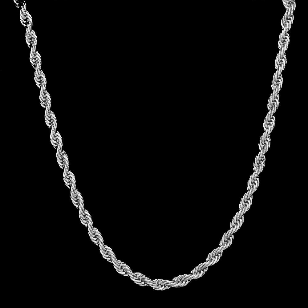 6mm Rope Chain - White Gold 24”