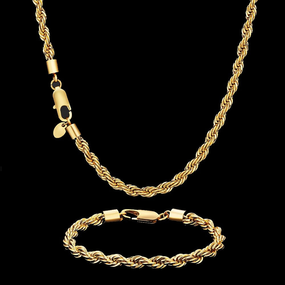 6MM Rope Chain + Bracelet - Yellow Gold – CustomCutsJewelry