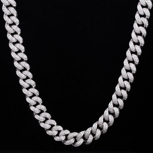 12MM Diamond Miami Cuban Chain - White Gold