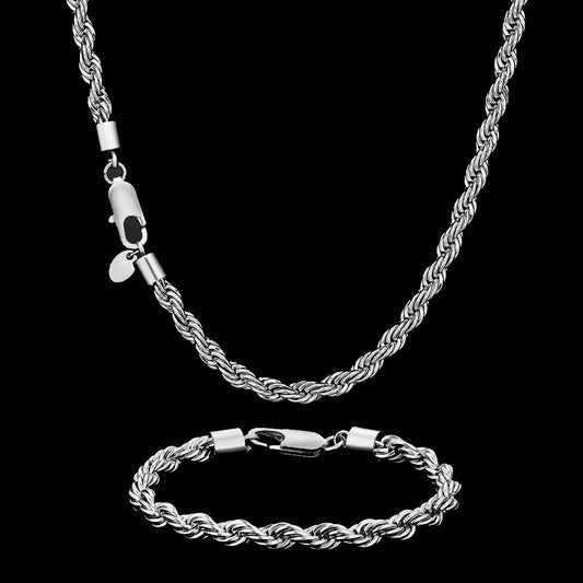6MM Rope Chain + Bracelet - White Gold