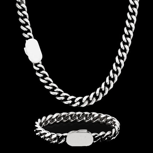 8MM Miami Cuban Chain + Bracelet - White Gold