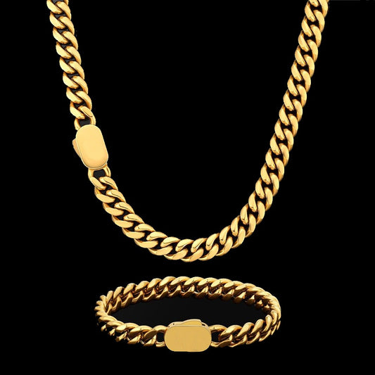 8MM Miami Cuban Chain + Bracelet - Yellow Gold