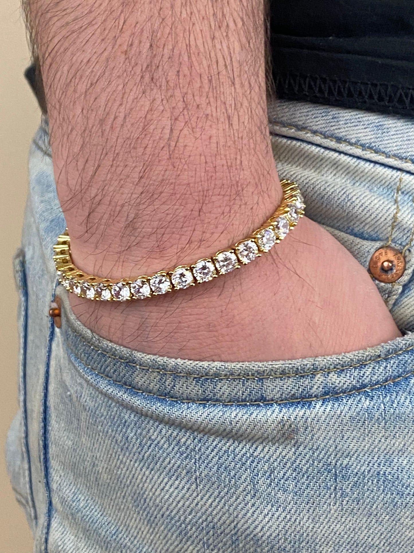 5MM Round Cut Tennis Chain + Bracelet - Yellow Gold