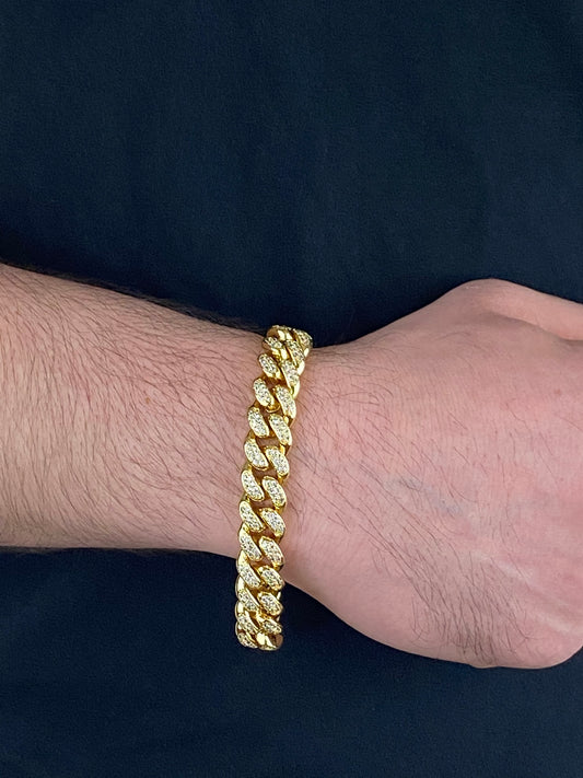 12MM Diamond Miami Cuban Bracelet - Gold