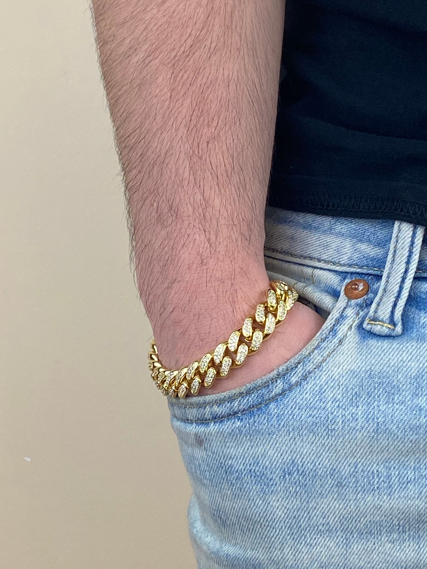 12MM Diamond Miami Cuban Chain + Bracelet - Yellow Gold